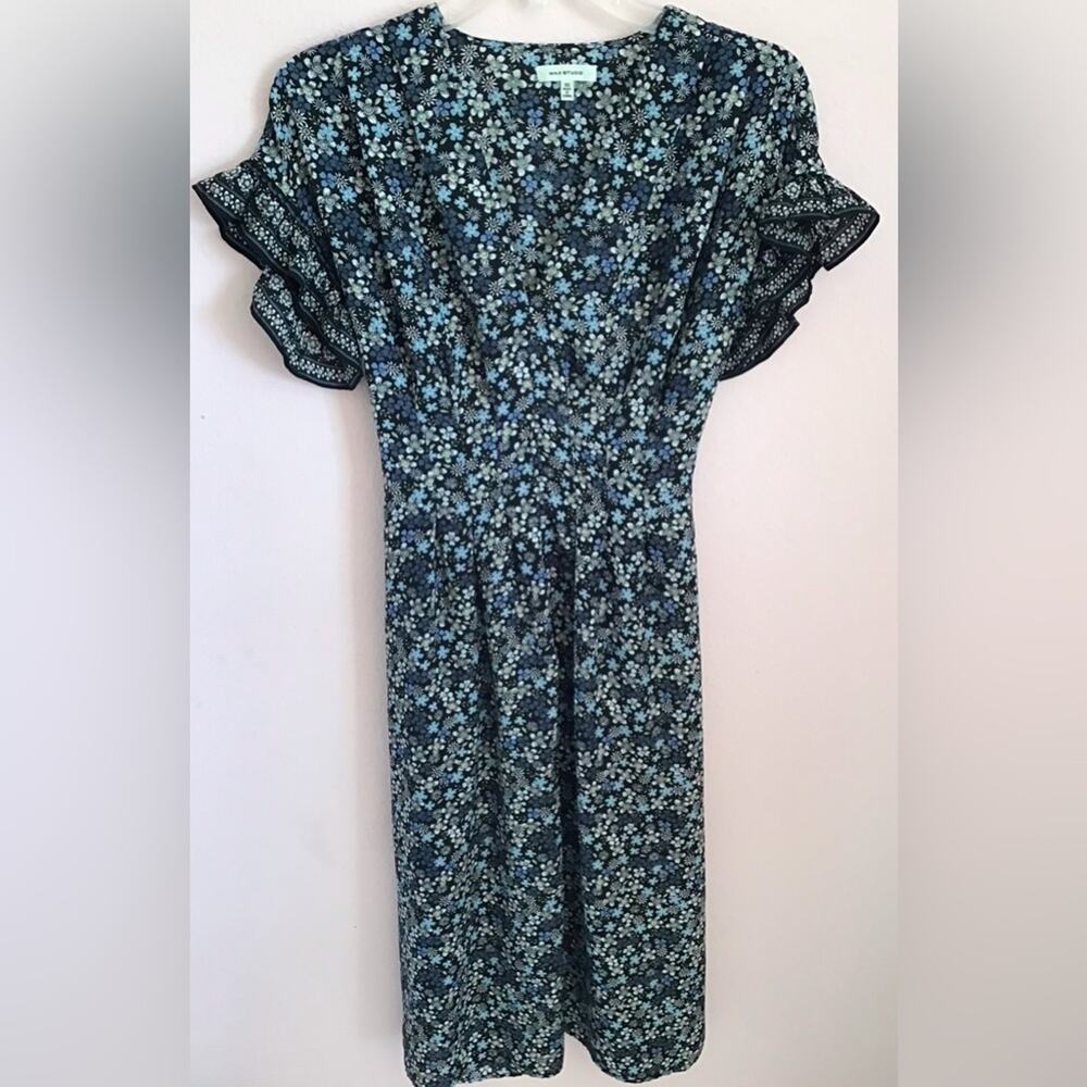 Max Studio blue cream floral dress size XS
